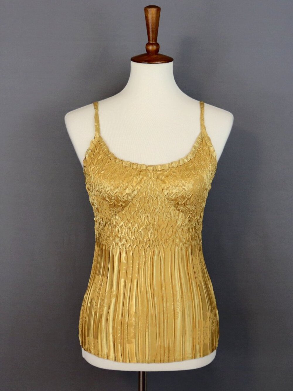 Komarov Small XS Gold Metallic Top Crinkle Pleat Camisole